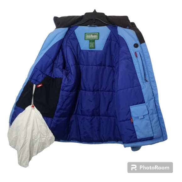 LL Bean Ski Snow Size Medium Light and Dark Blue Colorblock Hooded Ski Snow Coat - Picture 3 of 16